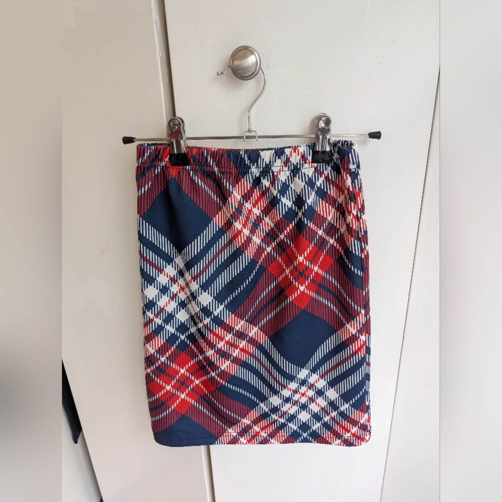 Girls Nuggles Tartan Plaid Navy and Red Pencil Skirt Size 8